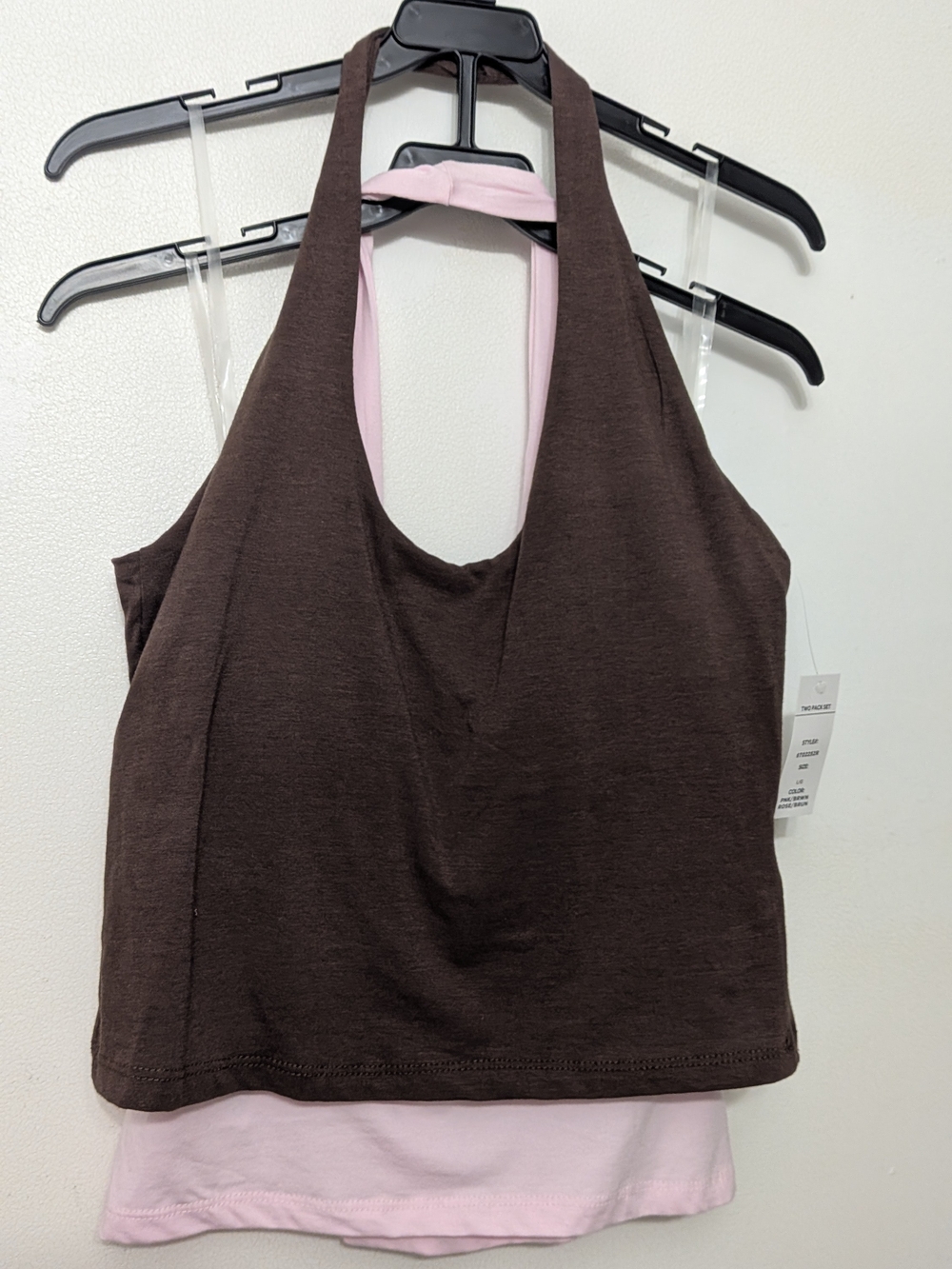 NWT 😍Pink Rose Women’s Halter Tank Top -set Of 2 Brown/Pink